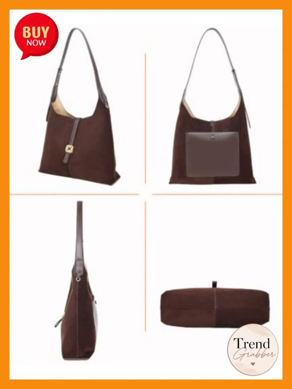 Faux Suede Hobo Shoulder Bag Tote Adjustable Strap Medium